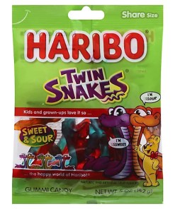 HARIBO TWIN SNAKES GUMMI CANDY SWEET & SOUR PEGGABLE BAG 12/5 OZ
