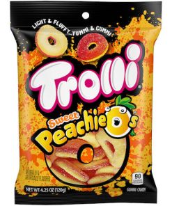 TROLLI SWEET PEACHIE O'S RINGS GUMMIES PEGGABLE BAG 12/4.25 OZ