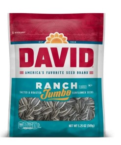 DAVID SUNFLOWER SEEDS JUMBO RANCH PEGGABLE BAG 12/5.25 OZ