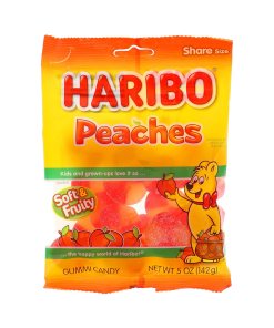 HARIBO PEACHES GUMMI CANDY PEGGABLE BAG 12/5 OZ