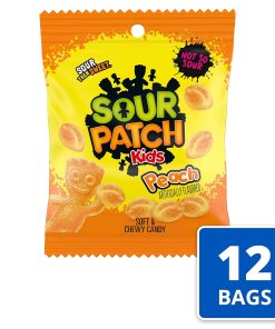 SOUR PATCH KIDS PEACH SOFT CHEWY CANDY PEGGABLE BAG 12/4.69 OZ