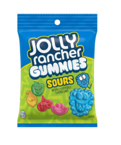 JOLLY RANCHER SOURS ASSORTED FRUIT FLAVORED GUMMIES CANDY PEGGABLE BAG 12/6.5 OZ