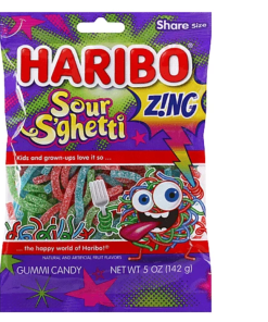 HARIBO SOUR S'GHETTI GUMMY PEGGABLE BAG 12/5 OZ