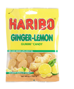 HARIBO GINGER LEMON GUMMI CANDY PEGGABLE BAG 12/5 OZ