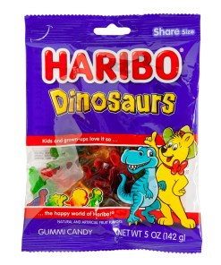 HARIBO DINOSAURS GUMMI CANDY PEGGABLE BAG 12/5 OZ