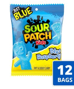 SOUR PATCH KIDS BLUE RASPBERRY SOFT CHEWY CANDY PEGGABLE BAG 12/3.6 OZ