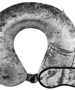 CLOUDZ LUXE CRUSHED VELVET MEMORY FOAM NECK PILLOW WITH SLEEP MASK GREY 10 CT