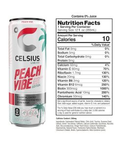 CELSIUS SPARKLING PEACH VIBE FUNCTIONAL ESSENTIAL ENERGY DRINK CAN 12/12 OZ