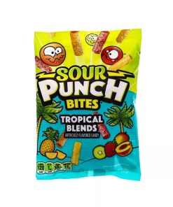 SOUR PUNCH BITES TROPICAL FRUIT FLAVORS SOFT & CHEWY SWEET, SOUR CANDY 12/5 OZ