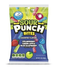 SOUR PUNCH BITES ASSORTED FRUIT FLAVORED CHEWY CANDIES 12/5 OZ
