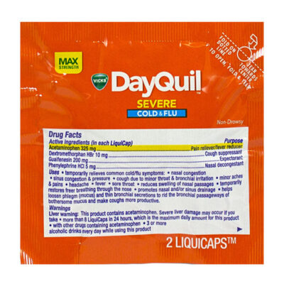 VICKS DAYQUIL SEVERE COLD & FLU DAYTIME DISPENSER BOX 32/2 LIQUICAPS ...