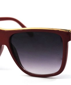 NEW YORK SUNGLASSES FLAT METAL EYEBROW FLAT TOP FASHION MODERN CHARM SUNGLASSES OPTICAL QUALITY WINE RED, WHITE AND BLACK COLOR 1 CT