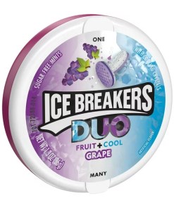 ICE BREAKERS DUO FRUIT PLUS COOL GRAPE SUGAR FREE BREATH MINTS 1/8/1.3 OZ