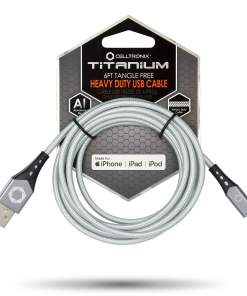 CELLTRONIX TITANIUM CERTIFIED FOR APPLE MFI FAST CHARGING TANGLE FREE HEAVY DUTY USB TO LIGHTNING CABLE INCLUDES SYNC PLUS CHARGE SILVER 6 FT