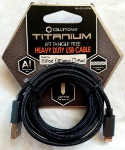 CELLTRONIX TITANIUM HEAVY DUTY 6 FEET TANGLE FREE USB CABLE FOR IPHONE, IPAD AND IPOD