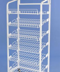 BAKERY DISPLAY RACK W / WHEELS, 6 SHELVBES & HEADER - WHITE OVERALL WIDTH 29