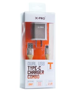 X-PRO USA9T DUAL USB CHARGER TYPE-C CABLE COMBO PREMIUM QUALITY 1 PCS