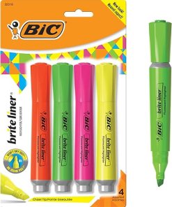 BIC BRITE LINER HIGHLIGHTER WITH RUBBER GRIP CHISEL TIP ASSORTED 4 CT PACK OF 6