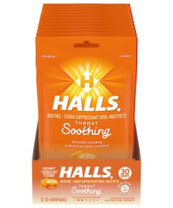 HALLS THROAT SOOTHING HONEY FLAVOR COUGH DROPS 12/30 DROPS