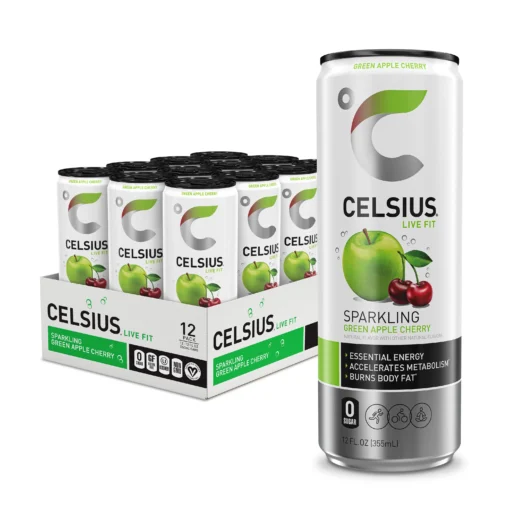 CELSIUS SPARKLING GREEN APPLE CHERRY FUNCTIONAL ESSENTIAL ENERGY DRINK CAN 12/12 OZ