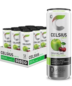 CELSIUS SPARKLING GREEN APPLE CHERRY FUNCTIONAL ESSENTIAL ENERGY DRINK CAN 12/12 OZ