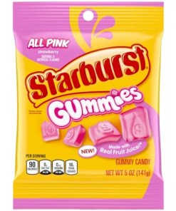 STARBURST GUMMIES ALL PINK GUMMY CANDY PEGGABLE BAG 12/5 OZ