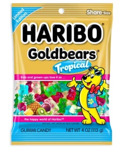 HARIBO GOLD-BEARS TROPICAL GUMMY BEARS PEGGABLE BAG 12/4 OZ