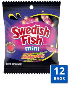 SWEDISH FISH MINI GLOW UPS STRAWBERRY-WATERMELON SOFT & CHEWY CANDY 12/3.8 OZ