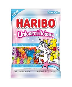 HARIBO UNICORN-I-LICIOIUS GUMMI CANDY PEGGABLE BAG 12/5 OZ